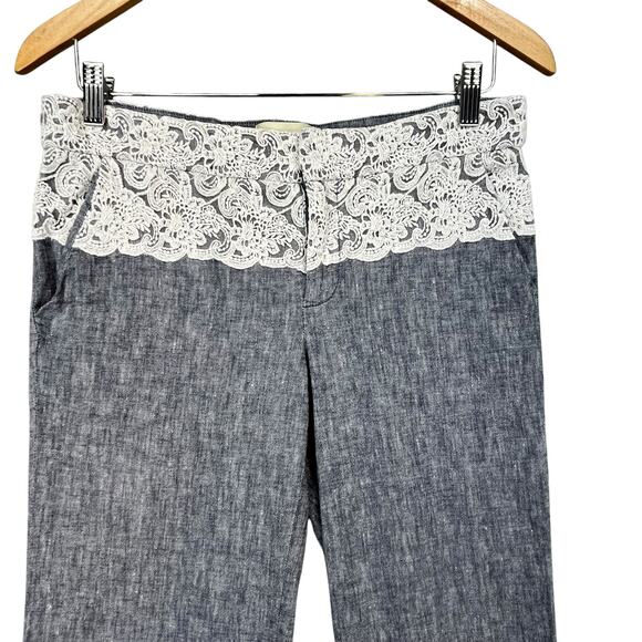 Elevenses The Brighton Anthropologie Women’s Blue Linen Blend Lace Wide Pants 6 - Picture 3 of 6